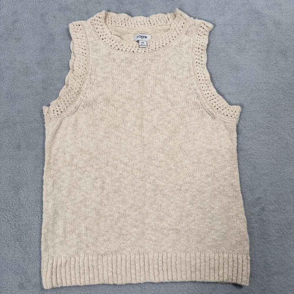 J.Crew Knit Sleeveless Shirt Women XS Ivory Beige Cotton Blend Sweater Shell Top - Picture 1 of 7